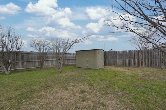 view of yard with a storage shed