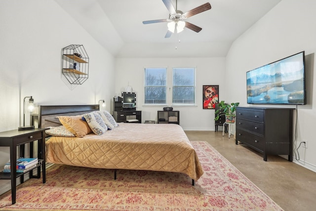 bedroom featuring vaulted ceiling and ceiling fan