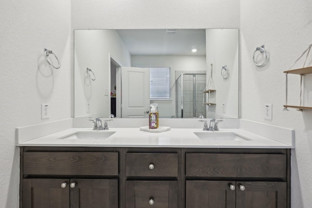 bathroom with vanity and walk in shower