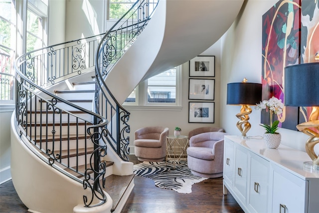 staircase with wood-type flooring