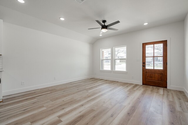 308 Santa Fe, Wolfe City, TX 75496 - foyer entrance featuring baseboards, ceiling fan, recessed lighting, and light wood-style floors