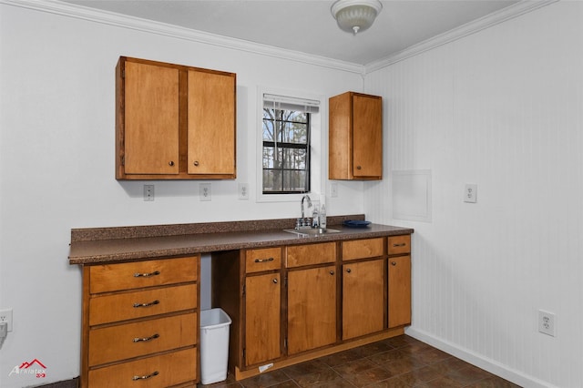 kitchen with ornamental molding and sink