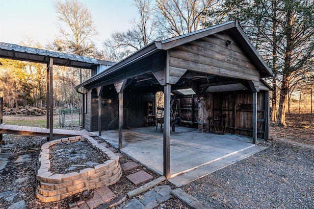view of patio / terrace featuring an outdoor structure