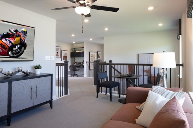 living room featuring light colored carpet