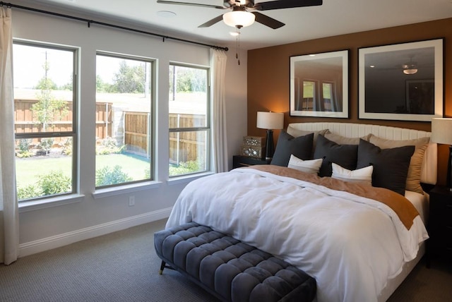 bedroom with carpet floors and ceiling fan