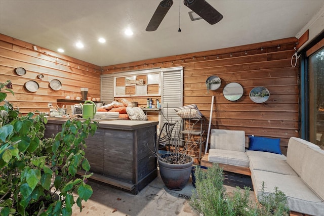 view of patio with an outdoor hangout area and ceiling fan