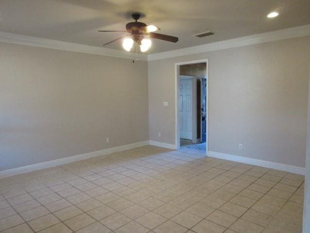 unfurnished room featuring crown molding and ceiling fan