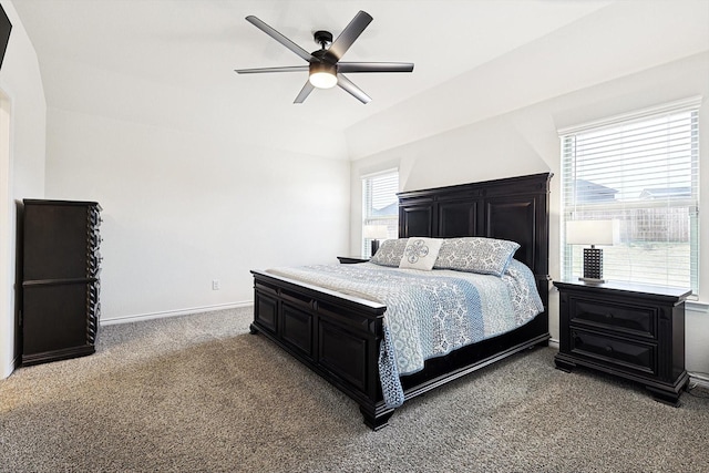 bedroom featuring ceiling fan and carpet floors