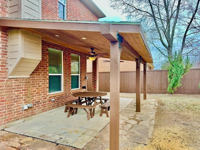 view of patio with ceiling fan