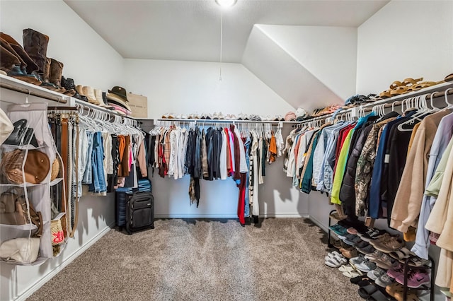 3253 Trails End Rd, Aubrey, TX 76227 - walk in closet featuring carpet floors and lofted ceiling
