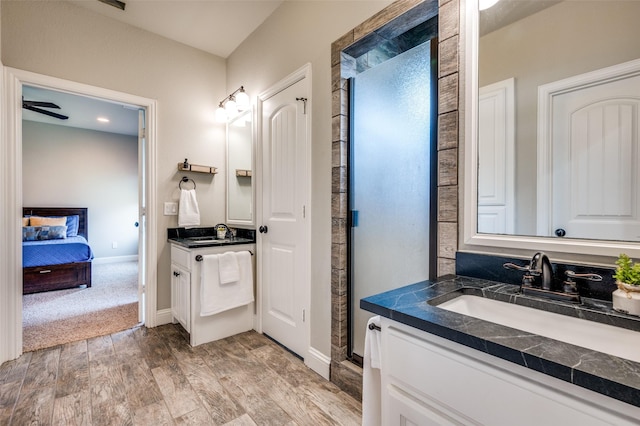 bathroom with wood-type flooring and vanity