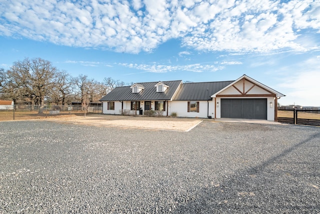 modern farmhouse with a garage