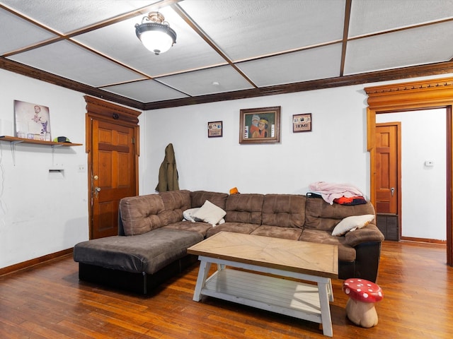 living room with dark hardwood / wood-style floors