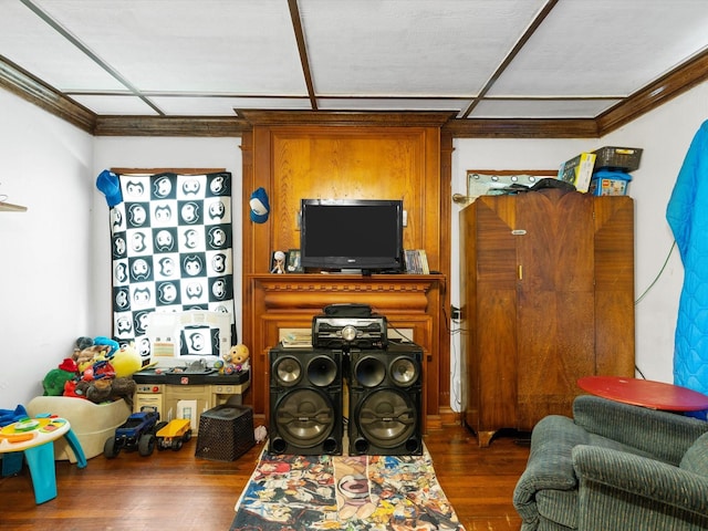 living room with dark hardwood / wood-style floors