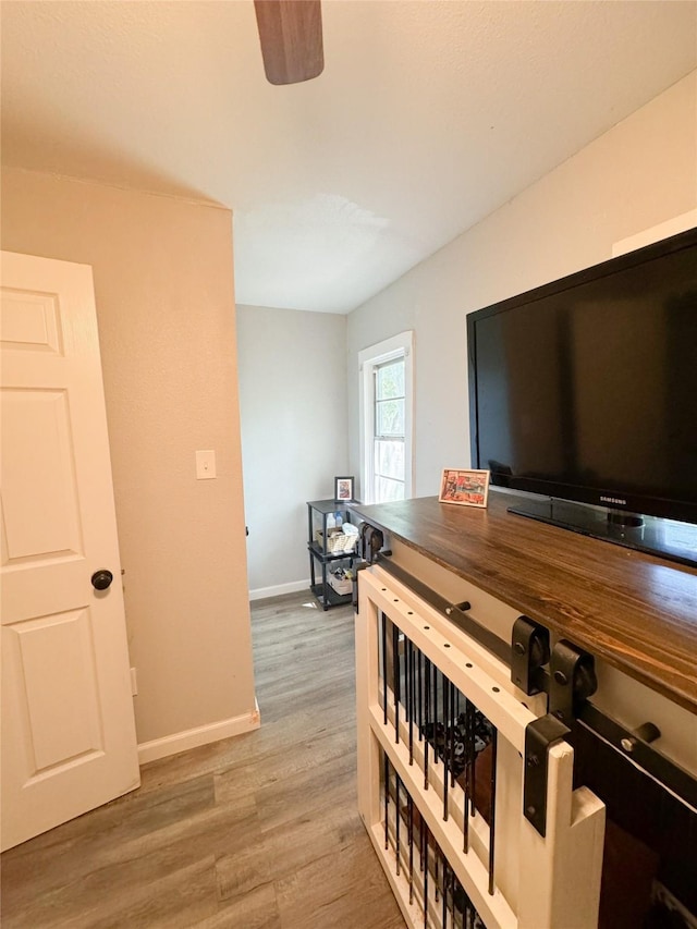 interior space with wood-type flooring and ceiling fan