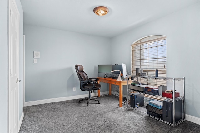 view of carpeted home office