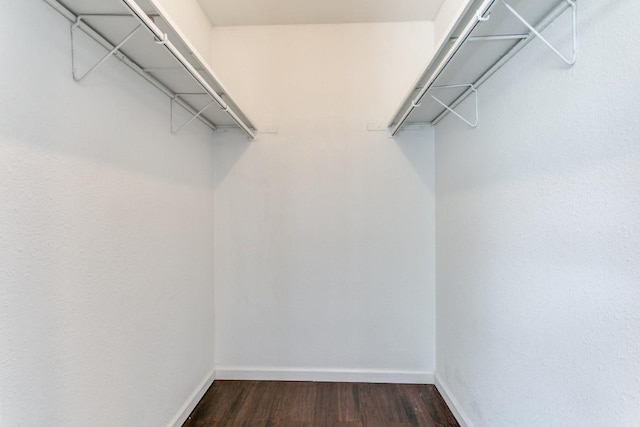 walk in closet with wood finished floors