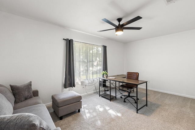 office space with ceiling fan