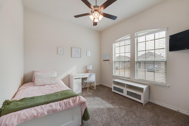 bedroom with carpet flooring and ceiling fan