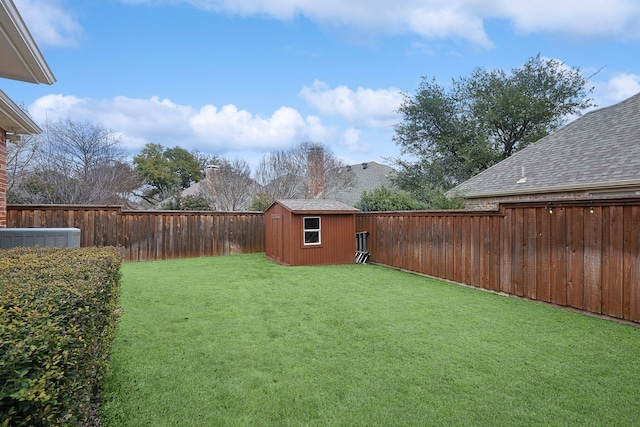 view of yard with cooling unit and a storage unit