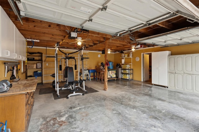 garage with a garage door opener