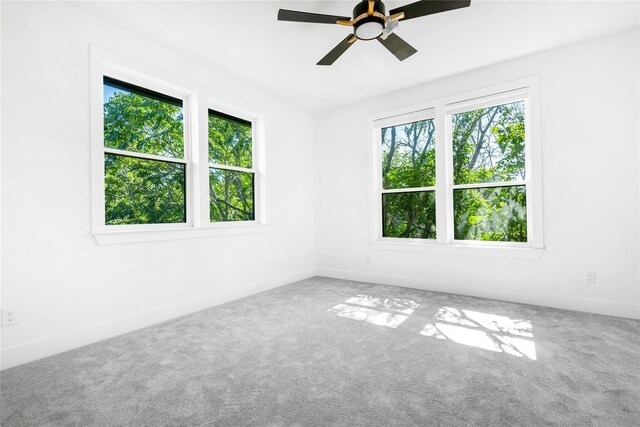 spare room with ceiling fan and carpet