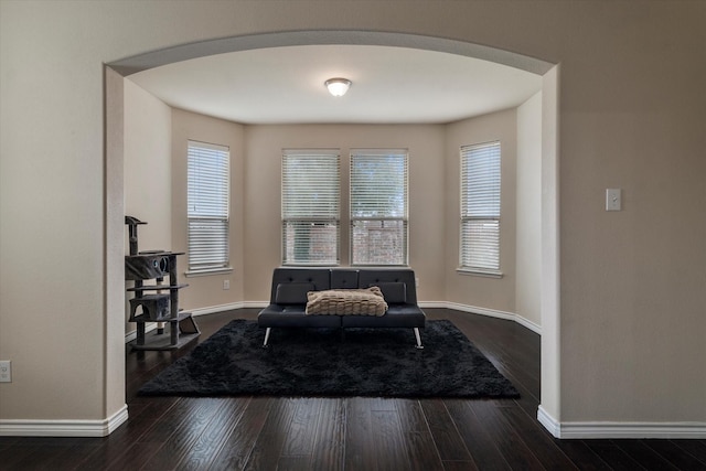 sitting room with dark hardwood / wood-style flooring