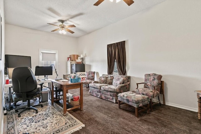 office featuring ceiling fan and a textured ceiling