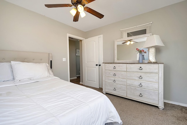 bedroom with carpet floors and ceiling fan