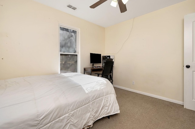 bedroom featuring carpet and ceiling fan