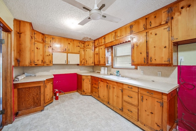 kitchen featuring sink, a textured ceiling, and ceiling fan