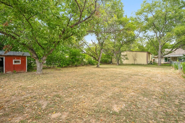 view of yard with a storage shed