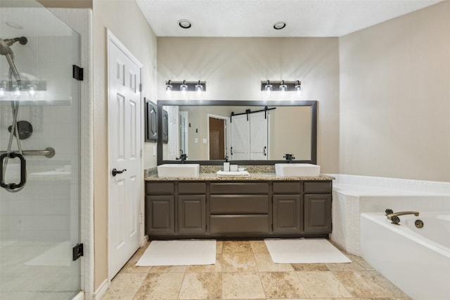 bathroom with vanity and plus walk in shower