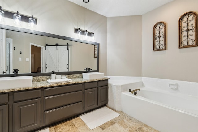 bathroom featuring independent shower and bath and vanity