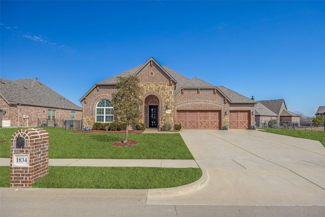 view of front of home with a garage and a front yard