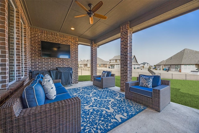 view of patio / terrace with outdoor lounge area and ceiling fan