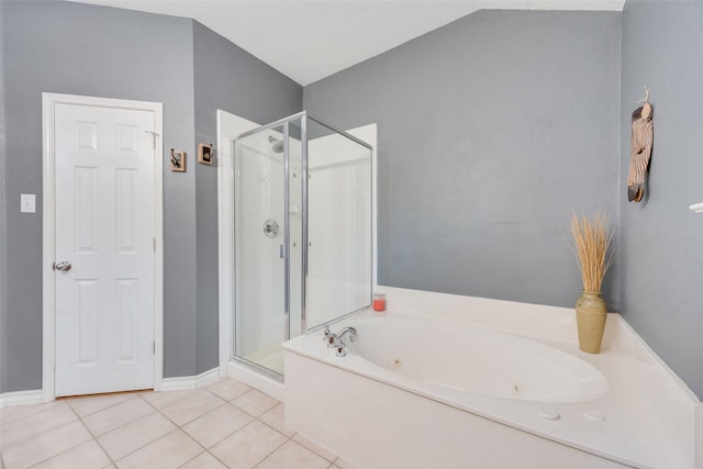 bathroom with plus walk in shower and tile patterned floors