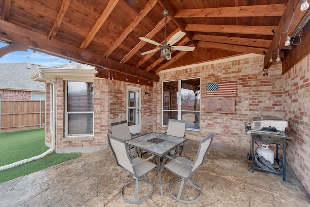 view of patio / terrace featuring a grill and ceiling fan