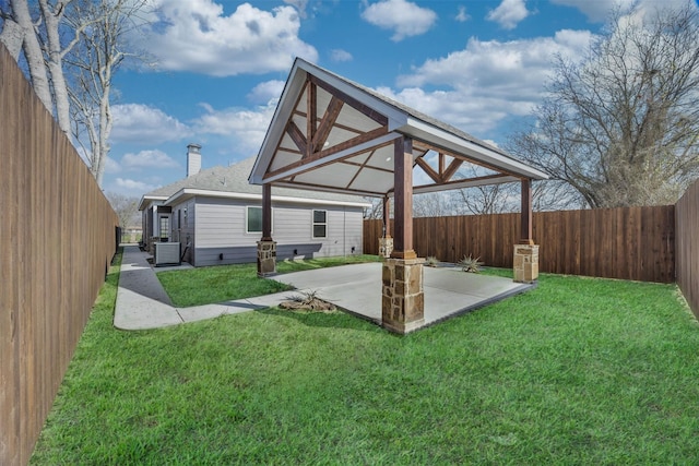 exterior space with a patio, a gazebo, and central AC unit