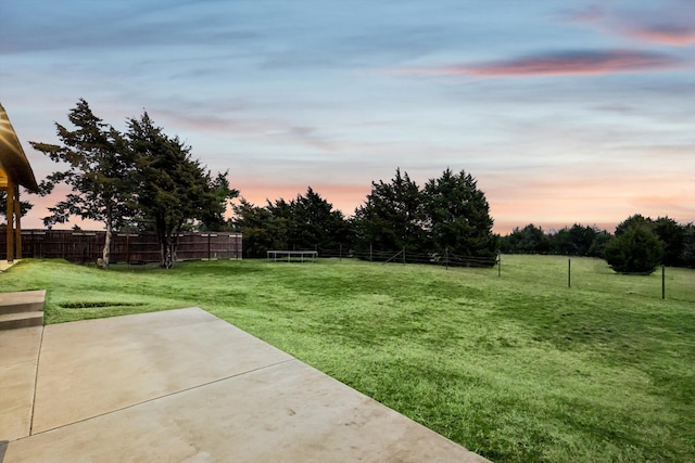 yard at dusk with a patio area