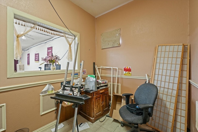 home office with light tile patterned flooring