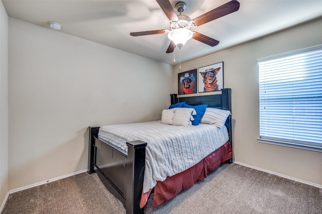 bedroom with carpet flooring and ceiling fan