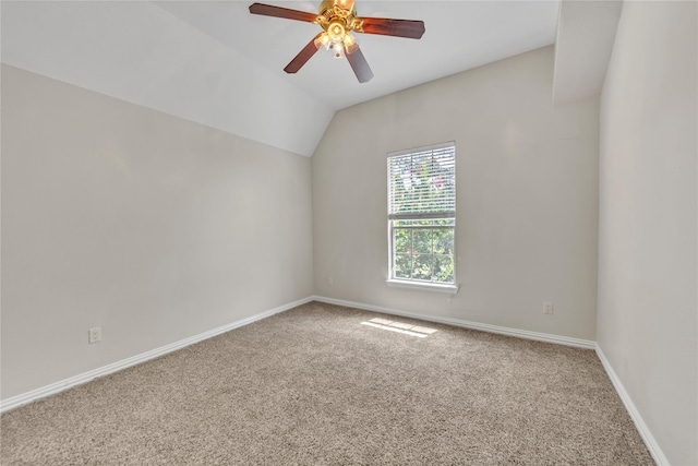 interior space with ceiling fan and vaulted ceiling