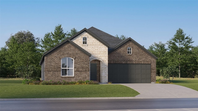 view of front of property featuring a garage and a front yard