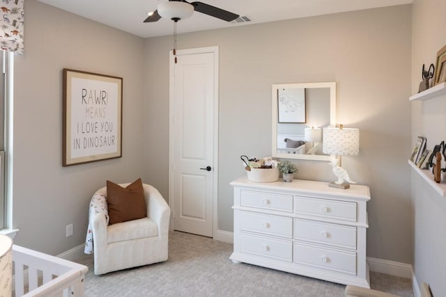 interior space featuring ceiling fan