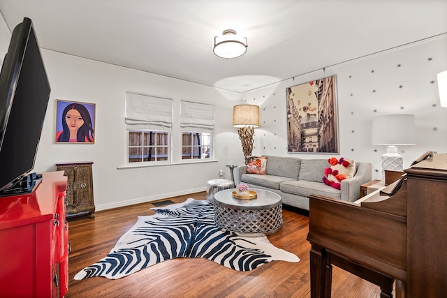 living room with dark hardwood / wood-style floors