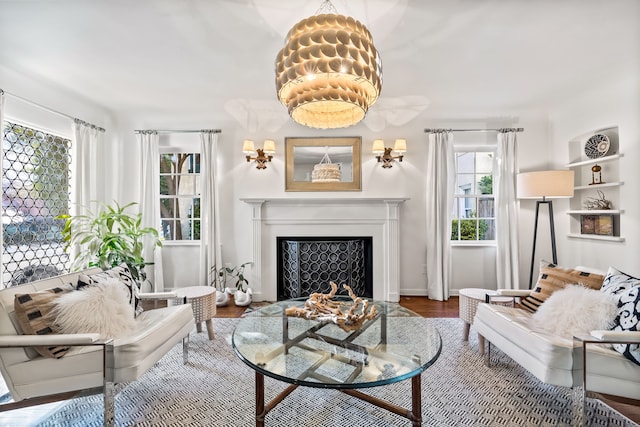 living room with hardwood / wood-style floors