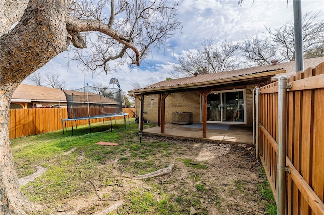 view of yard featuring a patio and a trampoline