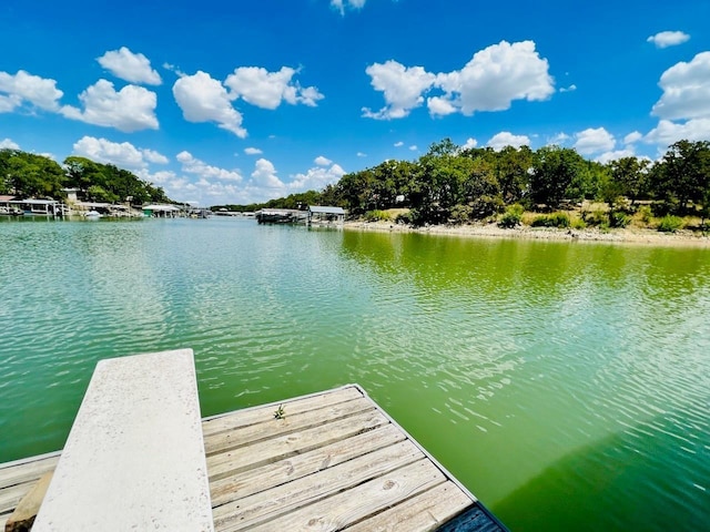 view of dock with a water view