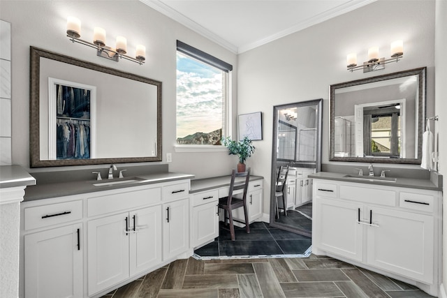 7400 E Fork Ln, Mckinney, TX 75071 - bathroom with ornamental molding and two vanities